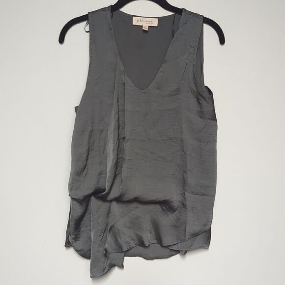 Philosophy Gray V Neck Sleeveless Blouse - Picture 1 of 7